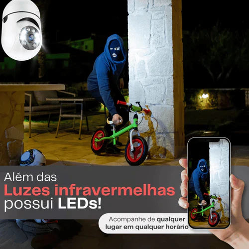 Câmera de Segurança Wi-Fi 360° Full HD com Visão Noturna Colorida - Encaixe Lampada - Neohousi