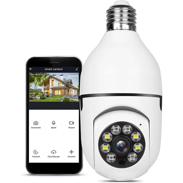 Câmera de Segurança Wi-Fi 360° Full HD com Visão Noturna Colorida - Encaixe Lampada - Neohousi