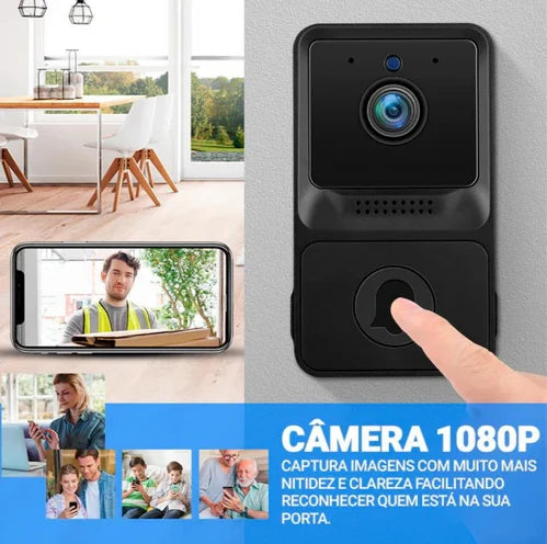 Campainha Com Câmera Vídeo Porteiro Sem Fio Wi-Fi HD Inteligente - Neohousi