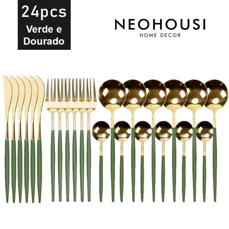 Jogo de Talheres Royal Elegance em Inox - 24 Peças - Neohousi
