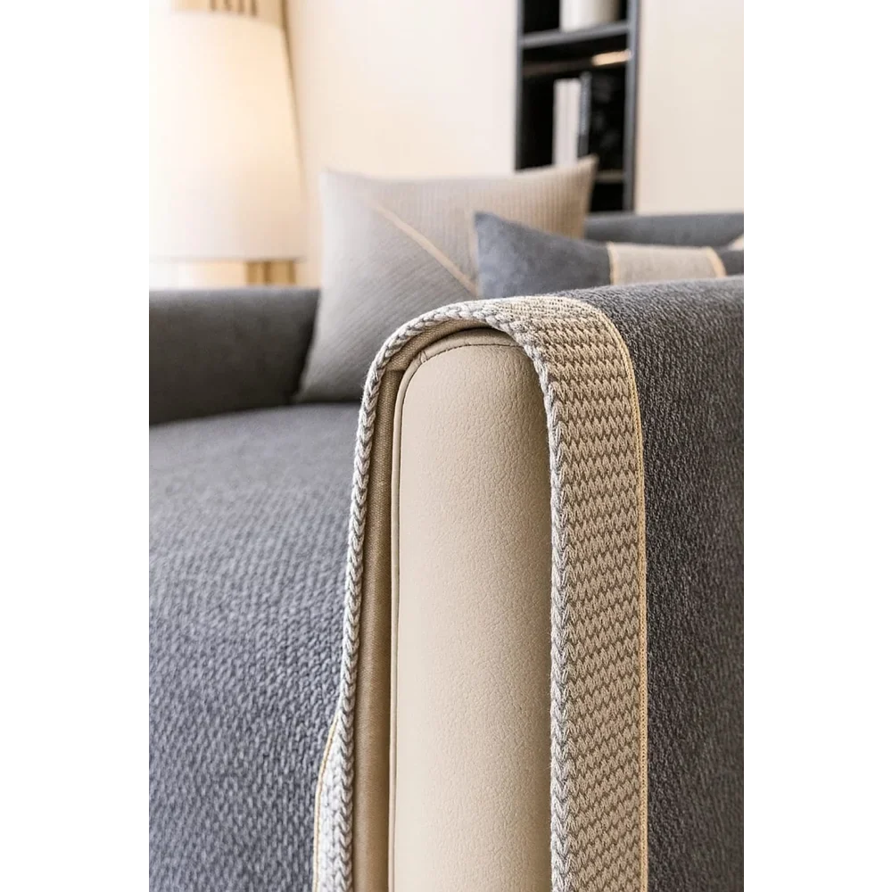 Capa de Sofá Antiderrapante em Algodão e Linho Cinza Neohousi - Neohousi