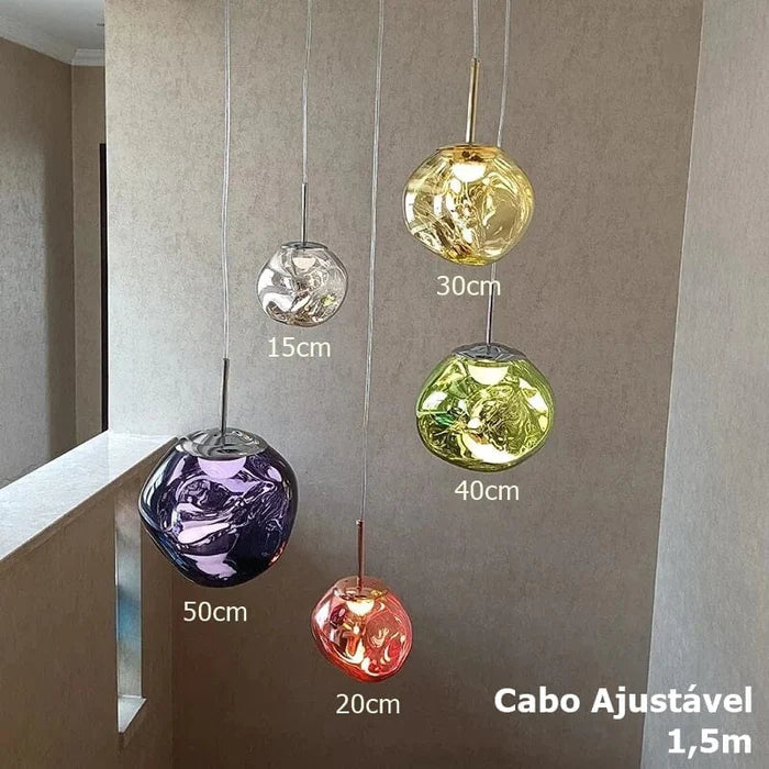 Conjunto Completo Lustre Pendente Moderno Luxuoso Lava Glass - Neohousi