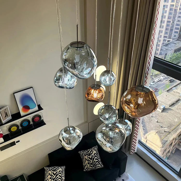 Conjunto Completo Lustre Pendente Moderno Luxuoso Lava Glass - Neohousi