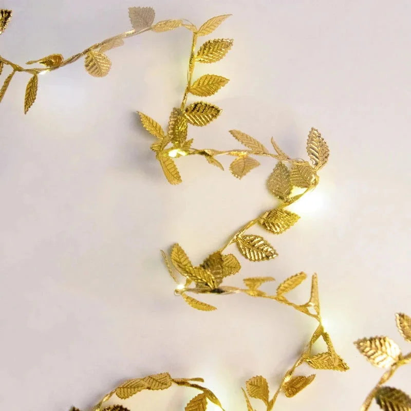 Cordão de Luzes Led Decorativo com Folhas Douradas - Neohousi