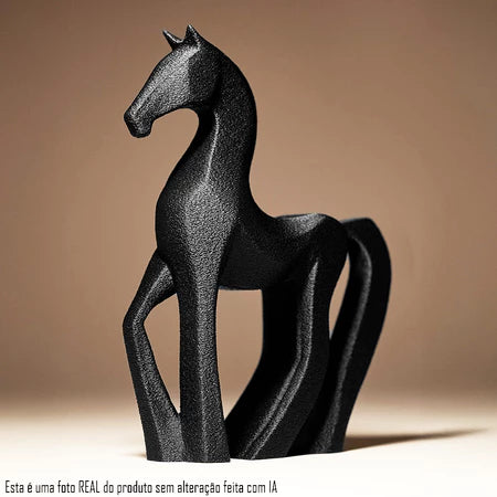 Escultura Decorativa Cavalo Abstrato Preto - Neohousi