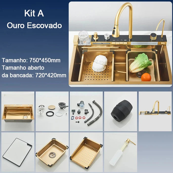 Kit Cuba Gourmet AquaTech Smart Pro Aço Inox com Torneira Flexível - Neohousi