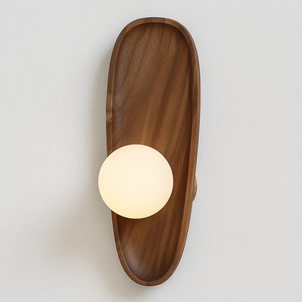 Luminária Arandela Moderna Minimalista Rústico Madeira Globo Bola Vidro Perth