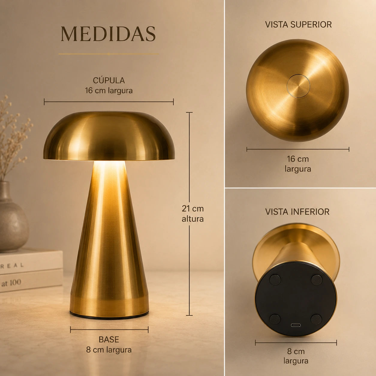 Luminária de mesa cogumelo Aureli em ambiente decorado