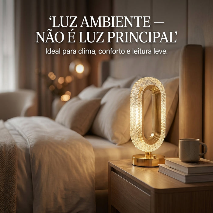 Luminária de Mesa LED Moderna Radiance Crystal Dourada Decorativa