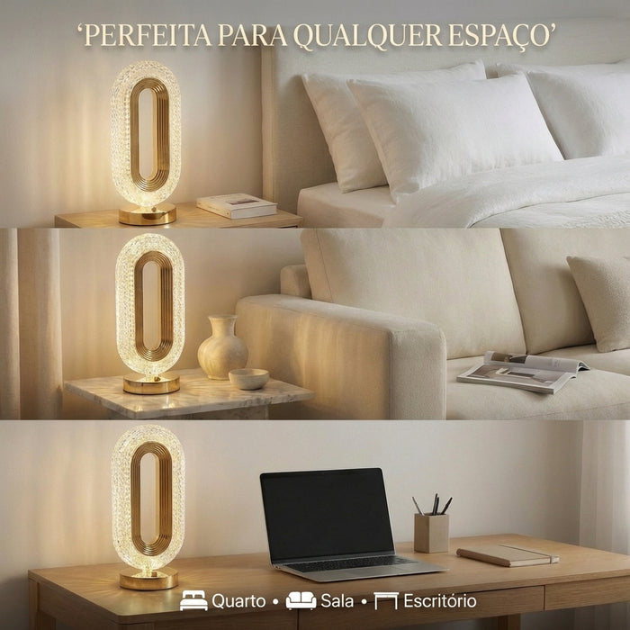 Luminária de Mesa LED Moderna Radiance Crystal Dourada Decorativa