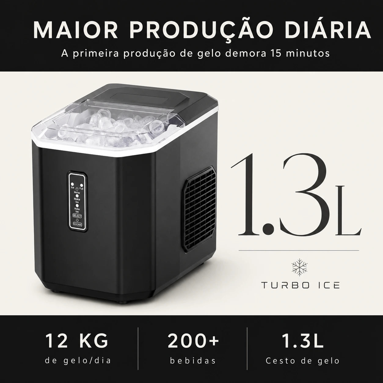 Máquina de Gelo Portátil Turbo Ice para Casa, Bar e Área Gourmet
