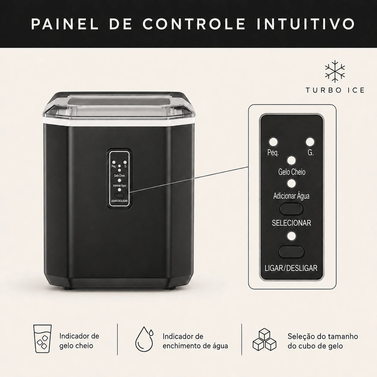 Máquina de Gelo Portátil Turbo Ice para Casa, Bar e Área Gourmet