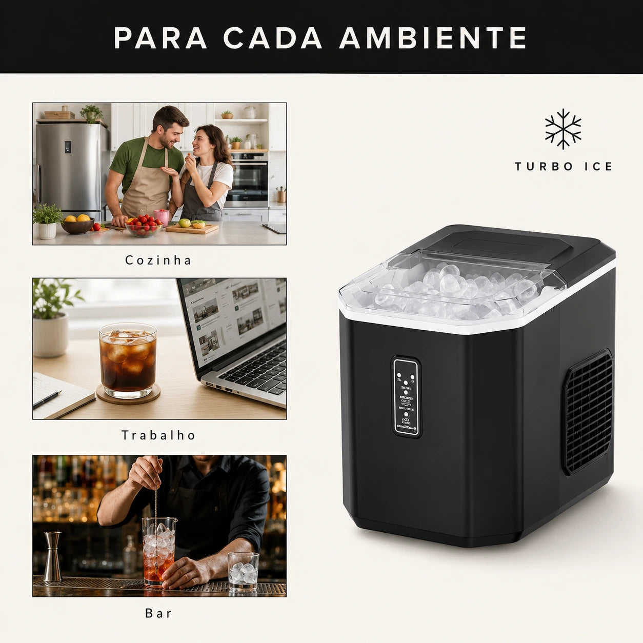 Máquina de Gelo Portátil Turbo Ice para Casa, Bar e Área Gourmet