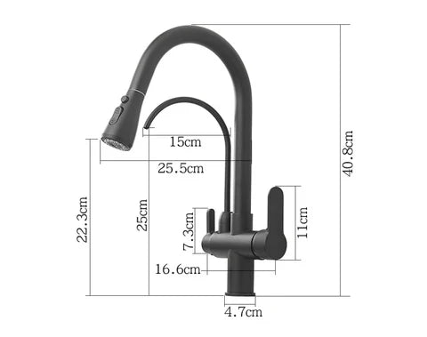 Torneira Gourmet Cozinha Milano Monocomando com Filtro de Água e Jato Extensível - Neohousi