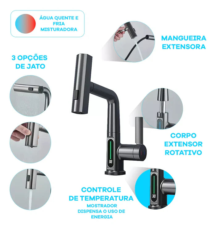 Torneira Gourmet Digital HydroTech com Sensor de Temperatura - Neohousi