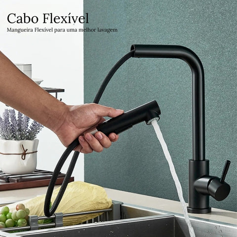 Torneira Gourmet Cozinha Helsinki Retrátil 360º Monocomando Pulverizador Dupla Misturador - Neohousi