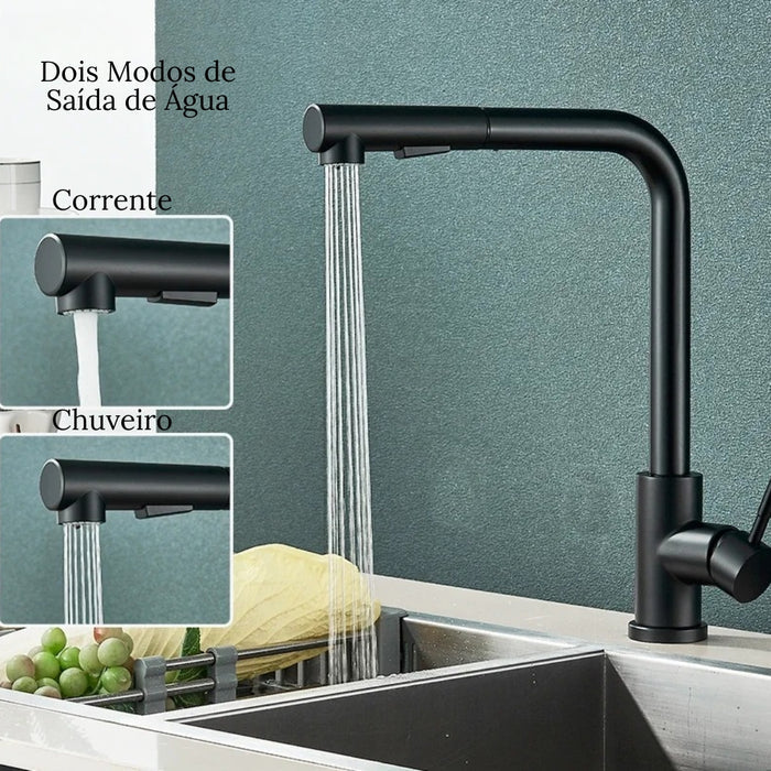 Torneira Gourmet Cozinha Helsinki Retrátil 360º Monocomando Pulverizador Dupla Misturador - Neohousi