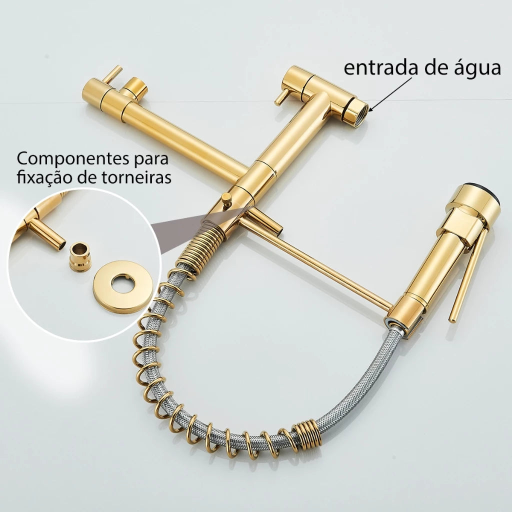 Torneira Gourmet Cozinha Monaco de Parede com Misturador e Jato Extensível - Neohousi