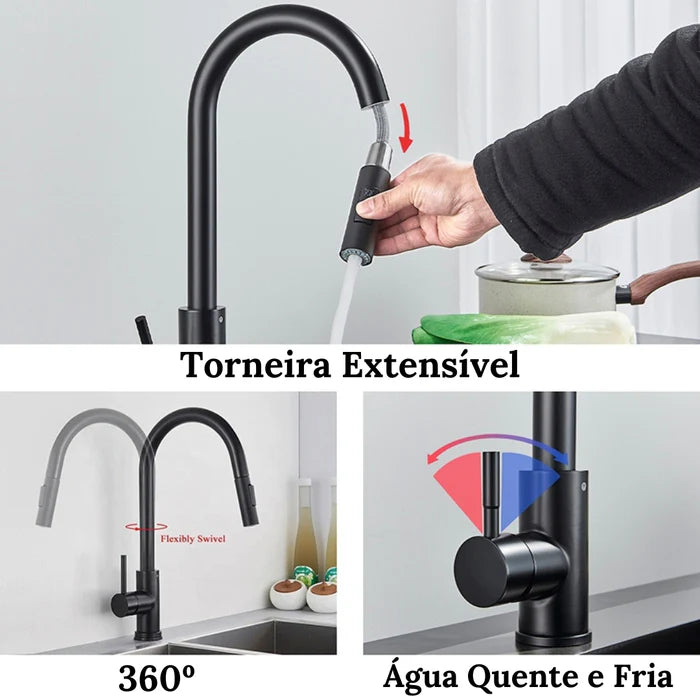 Torneira Gourmet Cozinha Verona Retrátil Monocomando - Neohousi