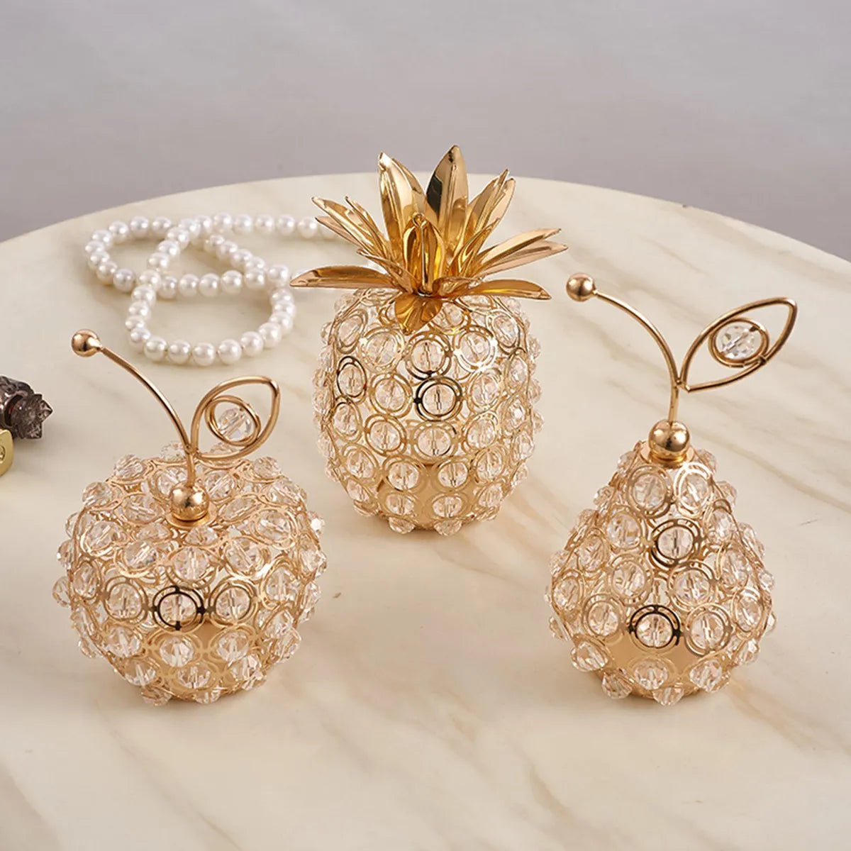 Trio Frutas Luxo Dourado com Cristais - Neohousi