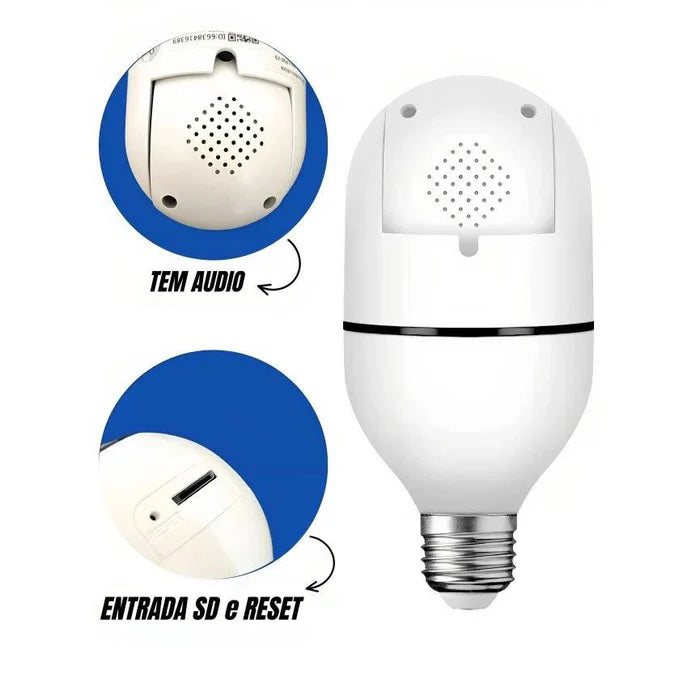 Câmera de Segurança Wi-Fi 360° Full HD com Visão Noturna Colorida - Encaixe Lampada - Neohousi