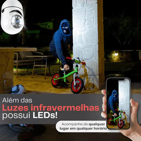 Câmera de Segurança Wi-Fi 360° Full HD com Visão Noturna Colorida - Encaixe Lampada - Neohousi