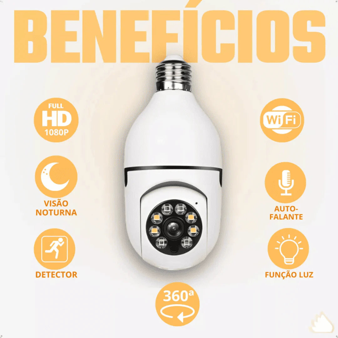 Câmera de Segurança Wi-Fi 360° Full HD com Visão Noturna Colorida - Encaixe Lampada - Neohousi