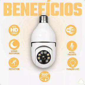 Câmera de Segurança Wi-Fi 360° Full HD com Visão Noturna Colorida - Encaixe Lampada - Neohousi