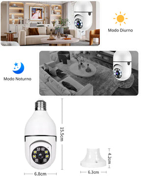 Câmera de Segurança Wi-Fi 360° Full HD com Visão Noturna Colorida - Encaixe Lampada - Neohousi