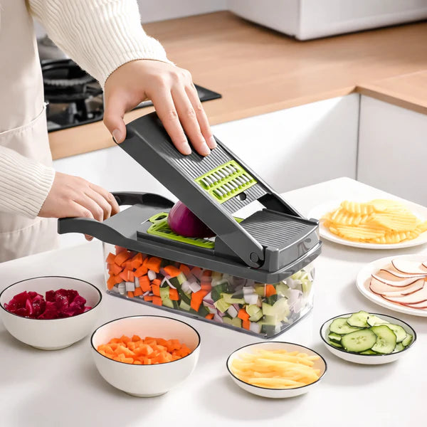 VeggieSlicer™ Fatiador e Cortador Multiuso de Inox 16 em 1
