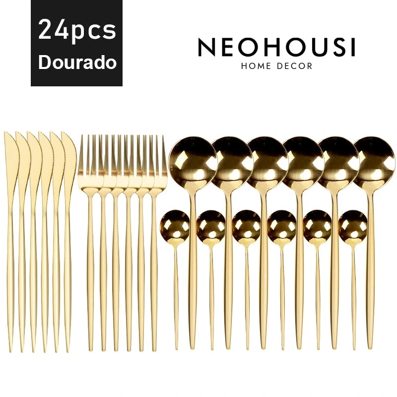 Jogo de Talheres Royal Elegance em Inox - 24 Peças - Neohousi