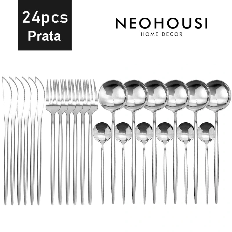 Jogo de Talheres Royal Elegance em Inox - 24 Peças - Neohousi