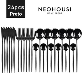 Jogo de Talheres Royal Elegance em Inox - 24 Peças - Neohousi