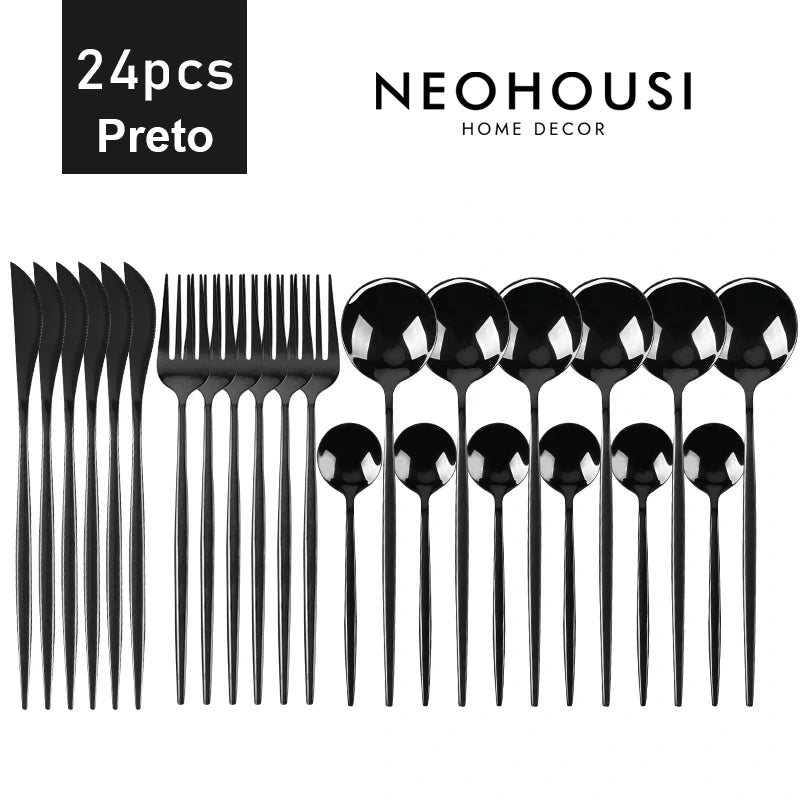 Jogo de Talheres Royal Elegance em Inox - 24 Peças - Neohousi