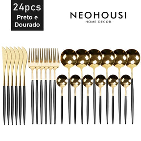 Jogo de Talheres Royal Elegance em Inox - 24 Peças - Neohousi
