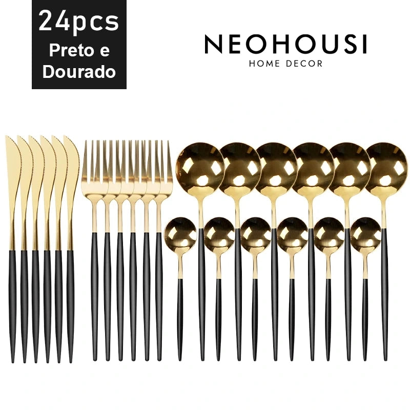 Jogo de Talheres Royal Elegance em Inox - 24 Peças - Neohousi