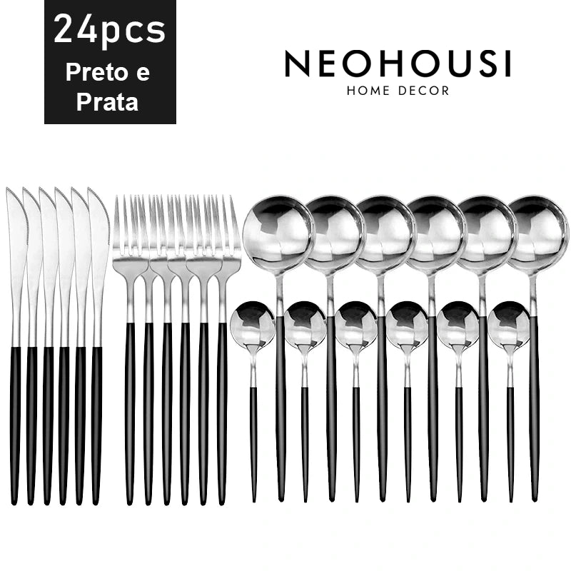 Jogo de Talheres Royal Elegance em Inox - 24 Peças - Neohousi