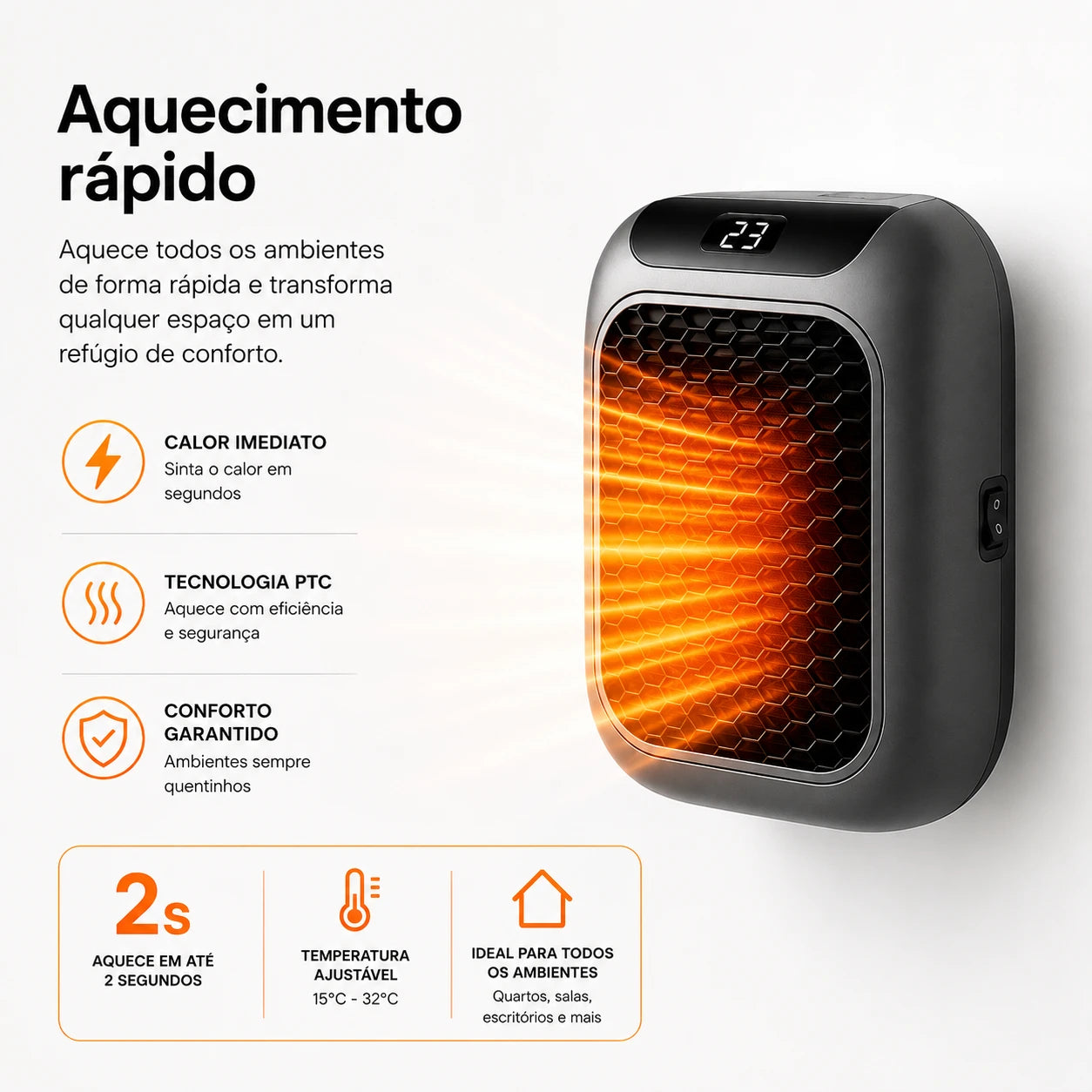 Aquecedor Portátil HeatBox™ Bivolt com Controle Remoto