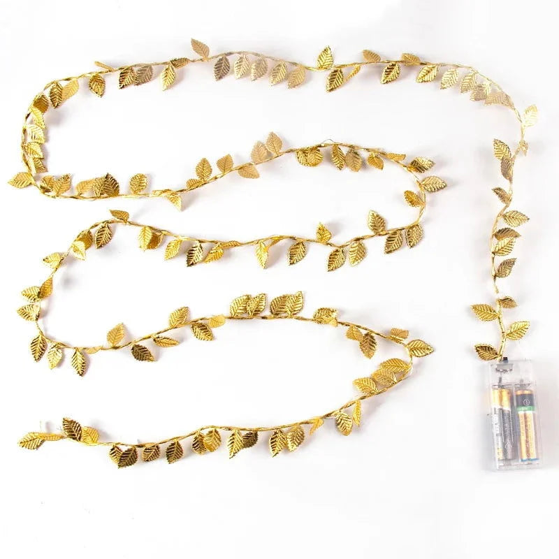 Cordão de Luzes Led Decorativo com Folhas Douradas - Neohousi