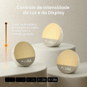Despertador Sunrise Pro™ com Luz de Amanhecer, 30 Sons Relaxantes, Bluetooth e Luminária Noturna LED