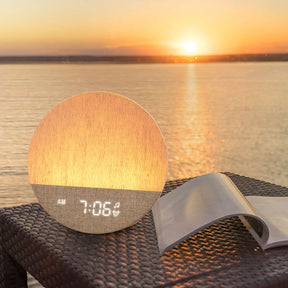 Despertador Sunrise Pro™ com Luz de Amanhecer, 30 Sons Relaxantes, Bluetooth e Luminária Noturna LED