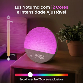 Despertador Sunrise Pro™ com Luz de Amanhecer, 30 Sons Relaxantes, Bluetooth e Luminária Noturna LED