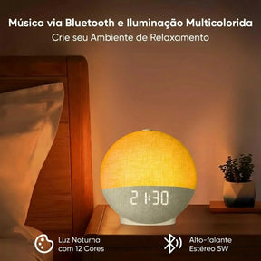 Despertador Sunrise Pro™ com Luz de Amanhecer, 30 Sons Relaxantes, Bluetooth e Luminária Noturna LED