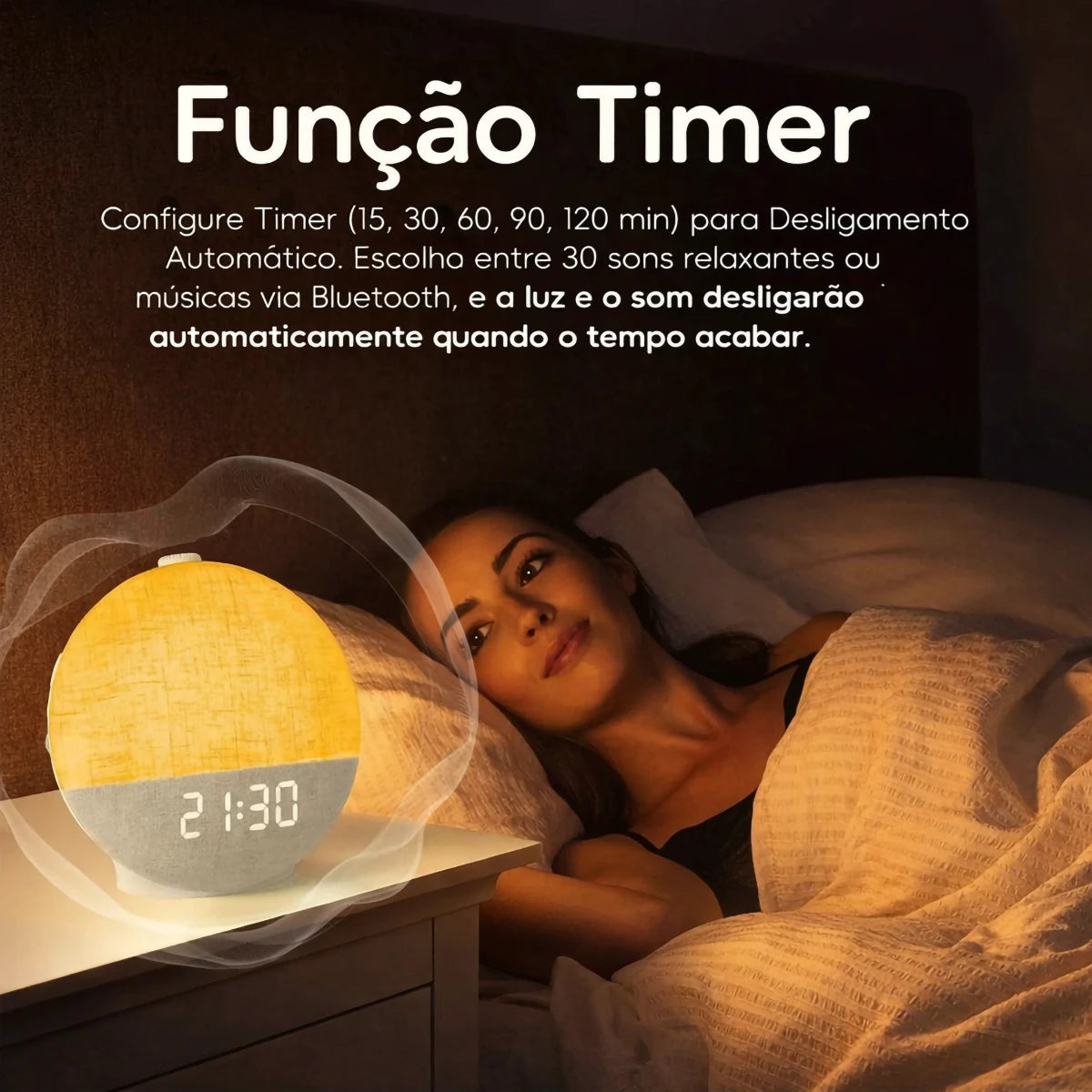 Despertador Sunrise Pro™ com Luz de Amanhecer, 30 Sons Relaxantes, Bluetooth e Luminária Noturna LED