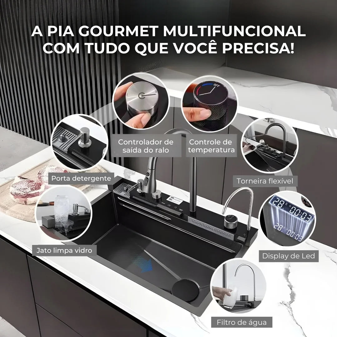 Kit Cuba Gourmet AquaTech Smart Pro Aço Inox com Torneira Flexível - Neohousi