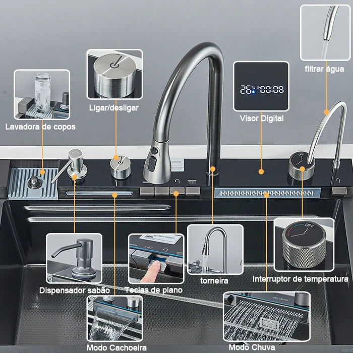 Kit Cuba Gourmet AquaTech Smart Pro Aço Inox com Torneira Flexível - Neohousi