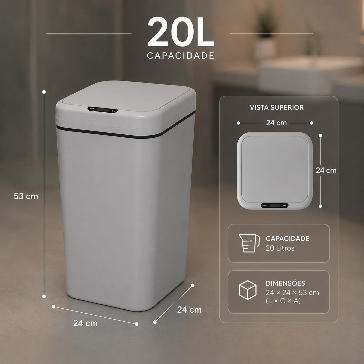 Lixeira Automática Inteligente 20 Litros com Sensor de Movimento
