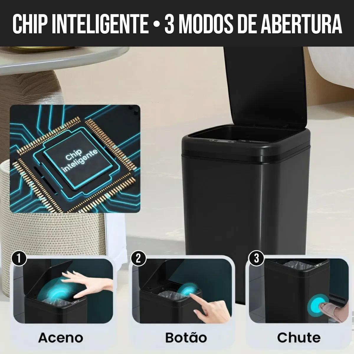 Lixeira Inteligente SmartBin com Sensor de Movimento Recarregável USB - Neohousi