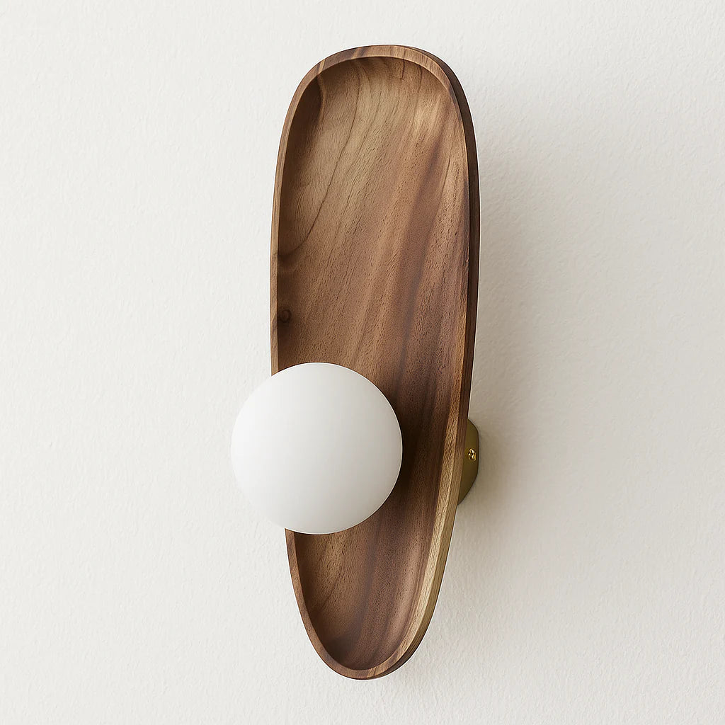 Luminária Arandela Moderna Minimalista Rústico Madeira Globo Bola Vidro Perth