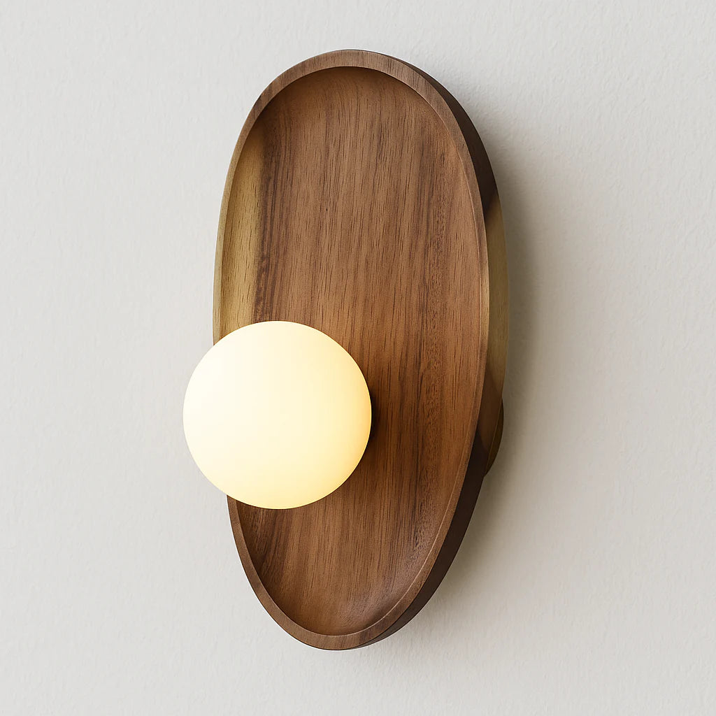 Luminária Arandela Moderna Minimalista Rústico Madeira Globo Bola Vidro Perth